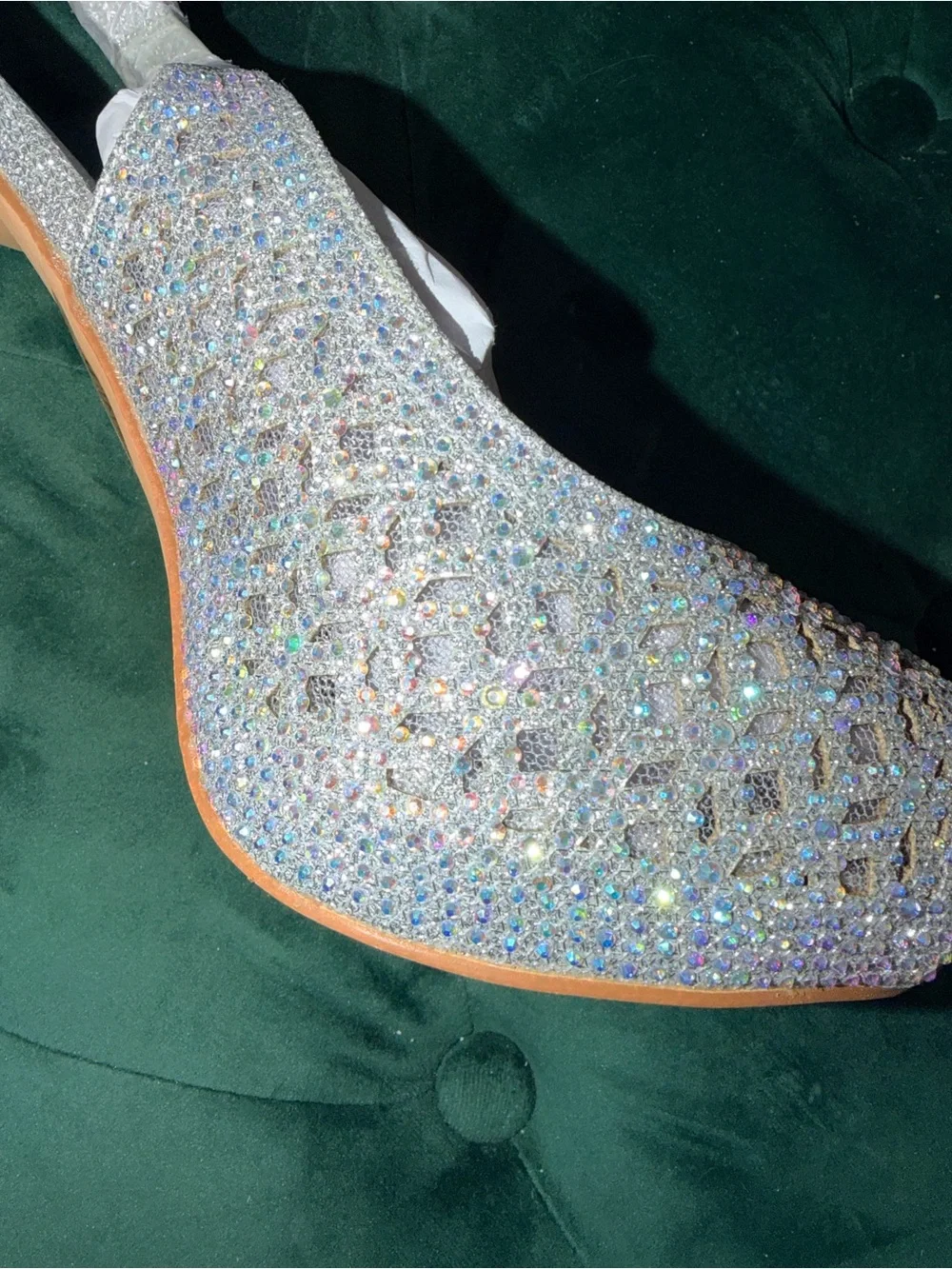 Crystal Embellished Silver Peep-Toe Slingback Heels